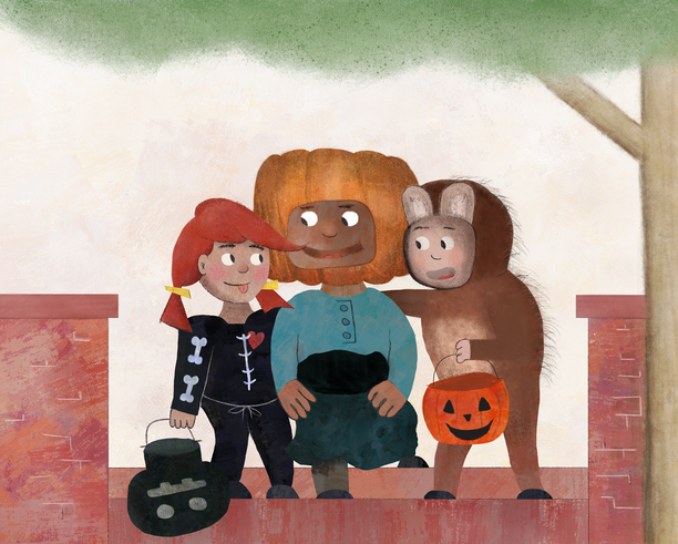 Tristen Grant illustration of trick-or-treating